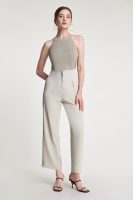 Tan Zip Front Straight Leg Tailored Pants