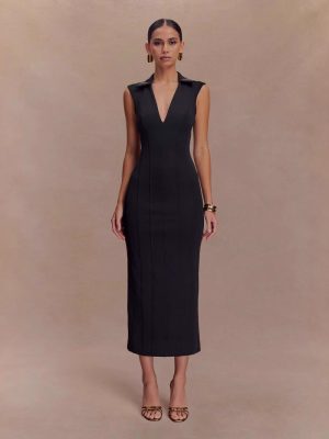 Sexy Sleeveless High-Waist V-Neck Midi Dress | Chic Evening Party Dress