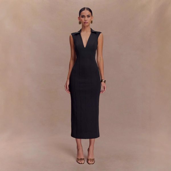 Sexy Sleeveless High-Waist V-Neck Midi Dress | Chic Evening Party Dress