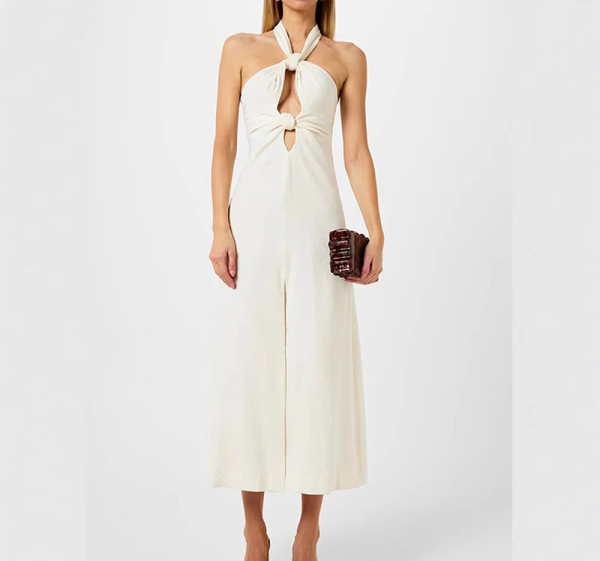 White Sleeveless Hollow-Out Midi Dress | Sexy Spaghetti Strap Dress