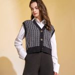 Black Knit Plaid V-Neck Sweater Vest