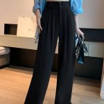 Black High-Waisted Straight Trousers Slacks