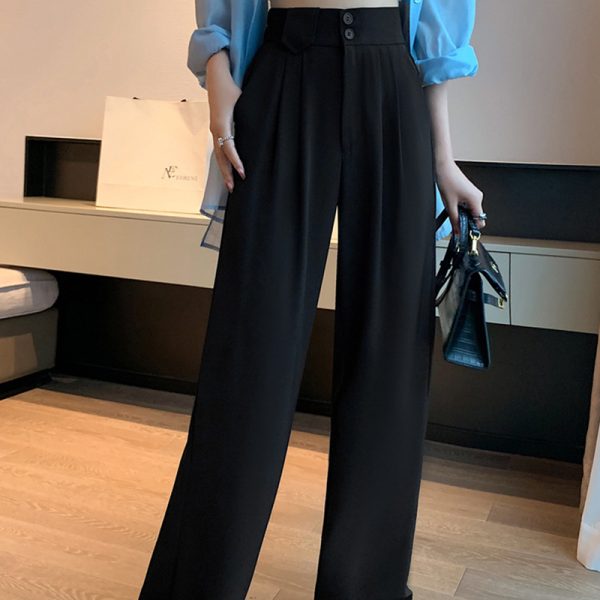 Black High-Waisted Straight Trousers Slacks