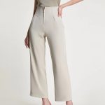 Tan Zip Front Straight Leg Tailored Pants