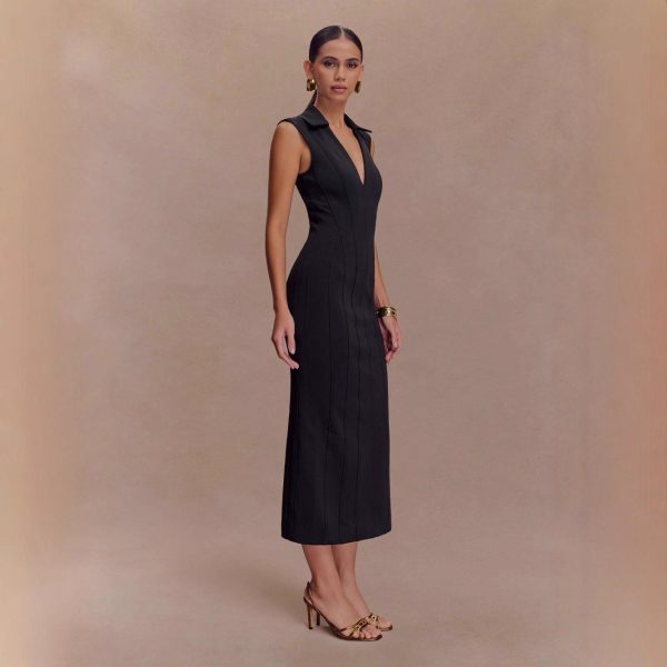 Sexy Sleeveless High-Waist V-Neck Midi Dress | Chic Evening Party Dress