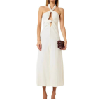 White Sleeveless Hollow-Out Midi Dress | Sexy Spaghetti Strap Dress