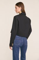 Black Textured Double-Breasted Cropped Tweed Blazer