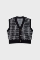 Black Knit Plaid V-Neck Sweater Vest