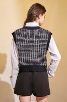 Black Knit Plaid V-Neck Sweater Vest