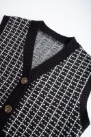 Black Knit Plaid V-Neck Sweater Vest