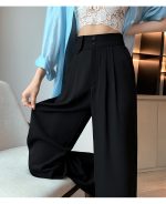 Black High-Waisted Straight Trousers Slacks