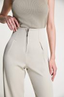 Tan Zip Front Straight Leg Tailored Pants