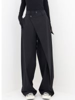 Asymmetrical Layer Button Wide Leg Pants
