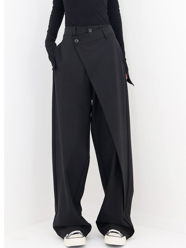 Asymmetrical Layer Button Wide Leg Pants