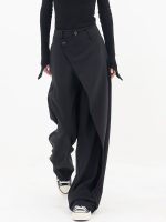 Asymmetrical Layer Button Wide Leg Pants