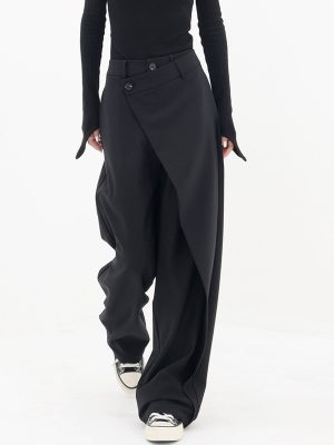 Asymmetrical Layer Button Wide Leg Pants