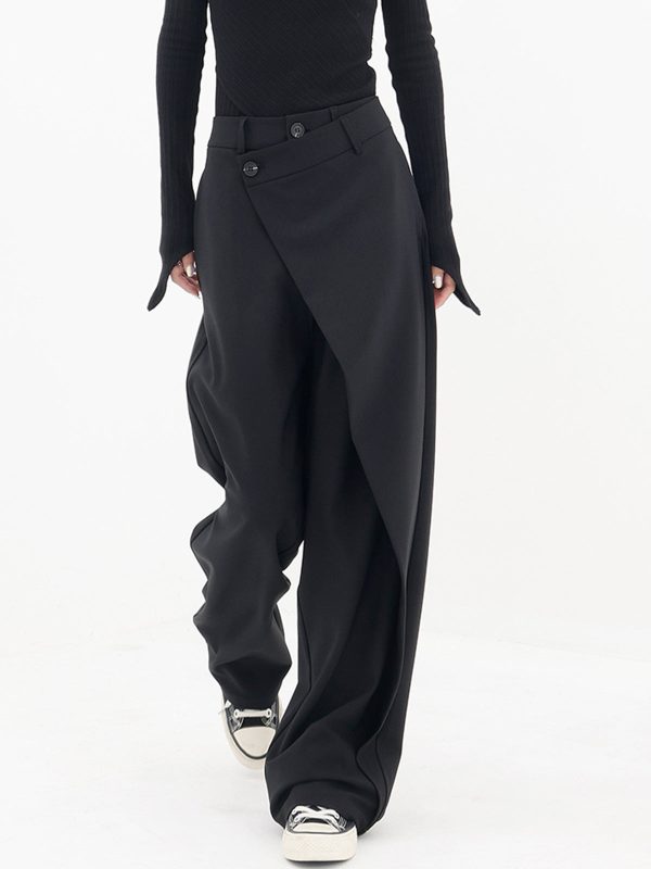 Asymmetrical Layer Button Wide Leg Pants