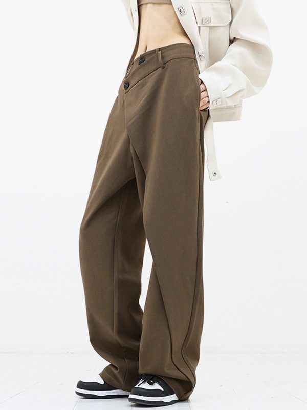 Asymmetrical Layer Button Wide Leg Pants