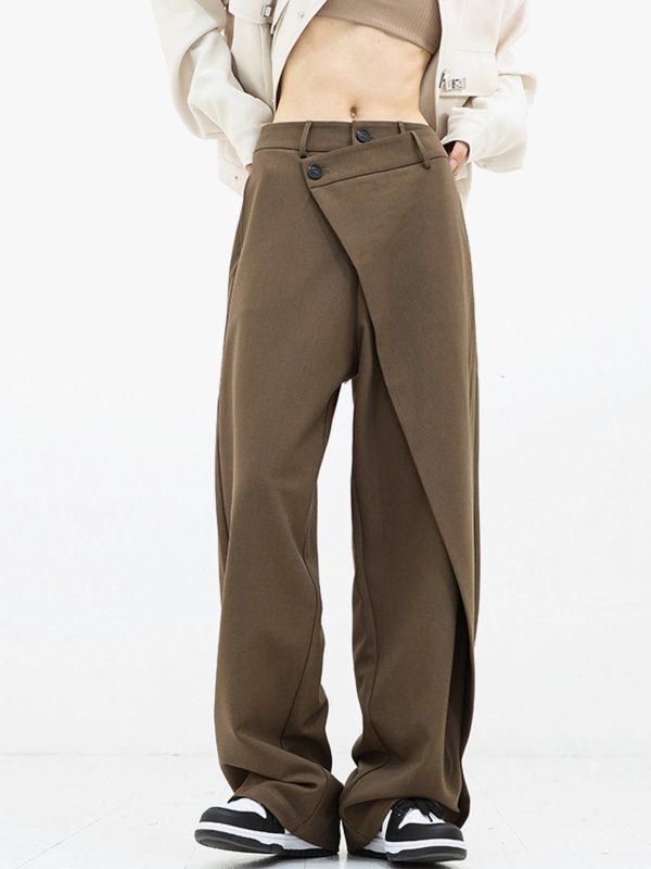 Asymmetrical Layer Button Wide Leg Pants