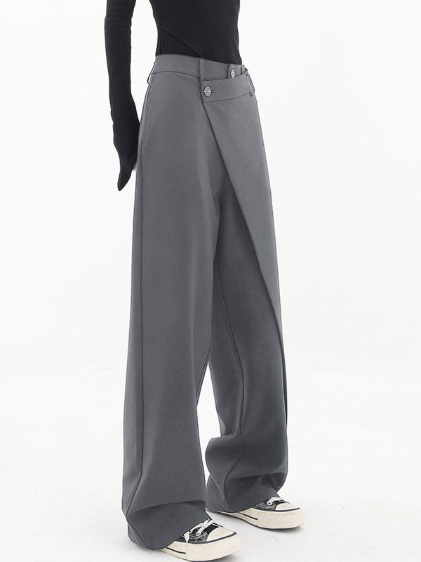 Asymmetrical Layer Button Wide Leg Pants