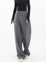 Asymmetrical Layer Button Wide Leg Pants