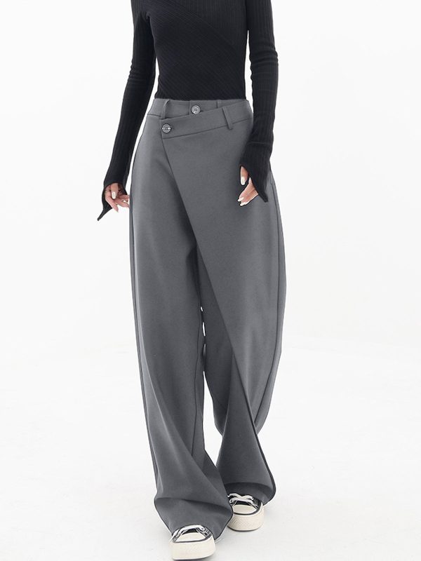 Asymmetrical Layer Button Wide Leg Pants