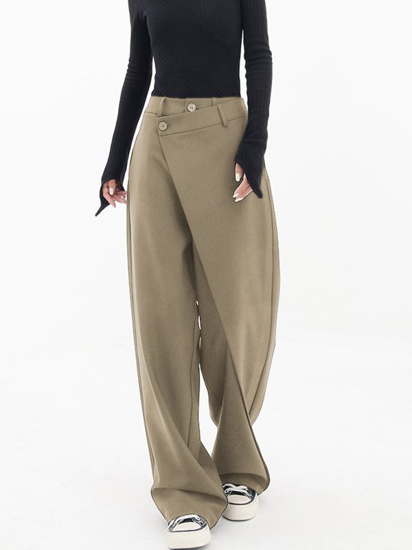 Asymmetrical Layer Button Wide Leg Pants