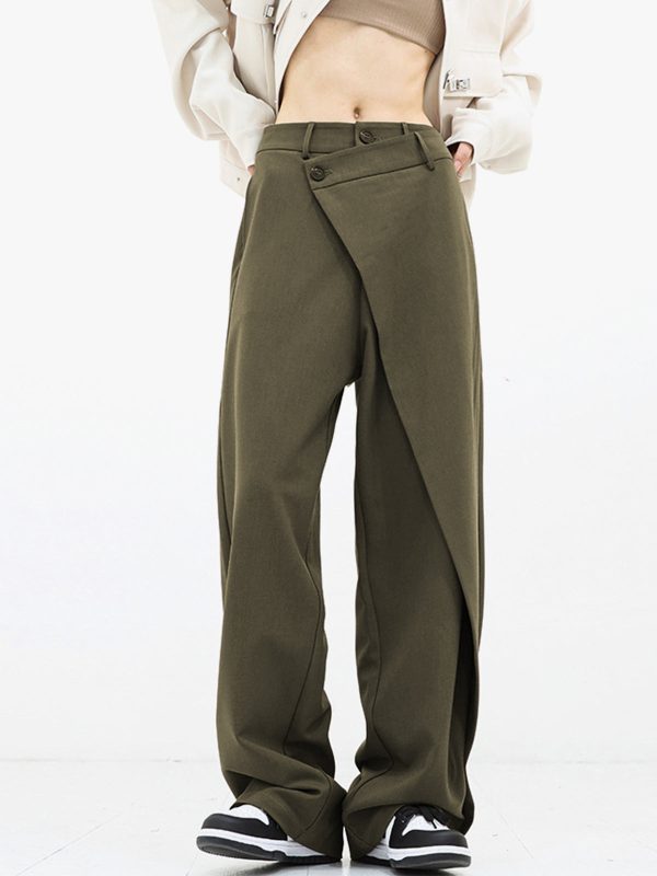 Asymmetrical Layer Button Wide Leg Pants