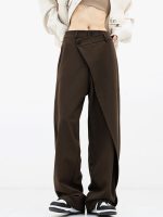 Asymmetrical Layer Button Wide Leg Pants