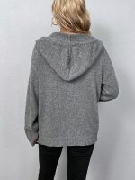 Button Drawstring Hooded Cardigan
