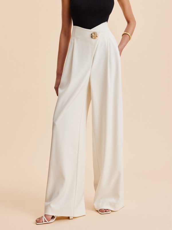 Embellished High-Waist Wide-Leg Pants