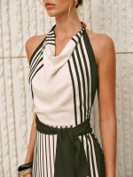 Striped Halter Cowl-Neck Zipper Short Dress