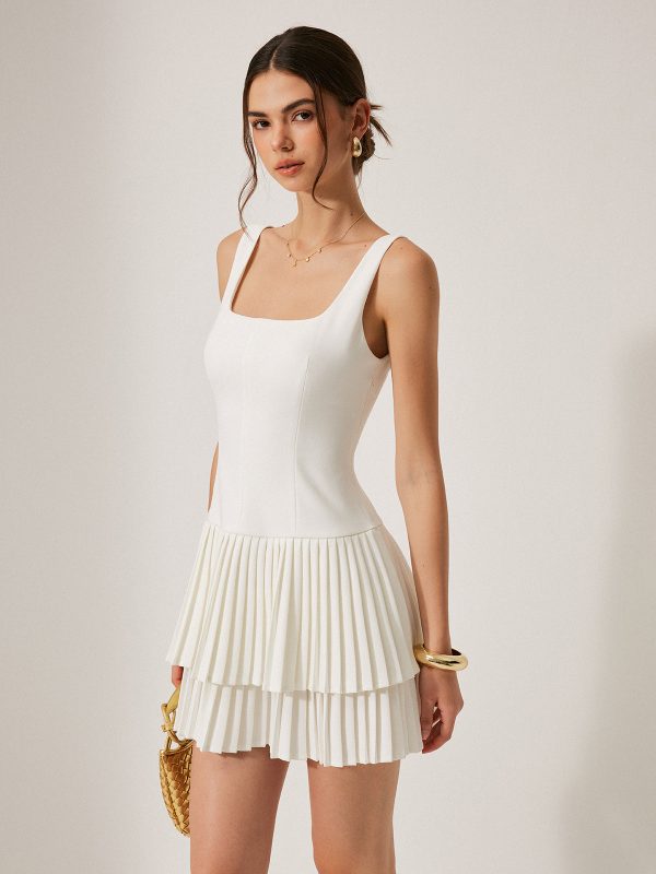 Square Neck Pleated Dress