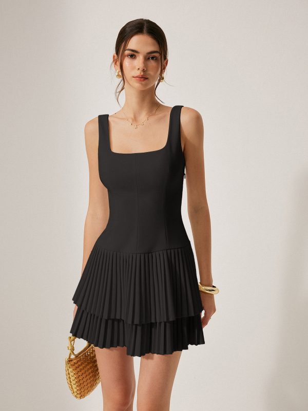 Square Neck Pleated Dress