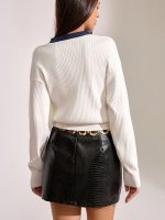 Contrast Trim Metal Button Cardigan