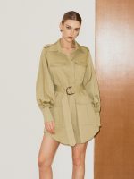 Lapel Trench-Style Belted Dress