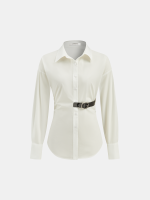 Long Sleeve Half Belt Button-Down Shirt