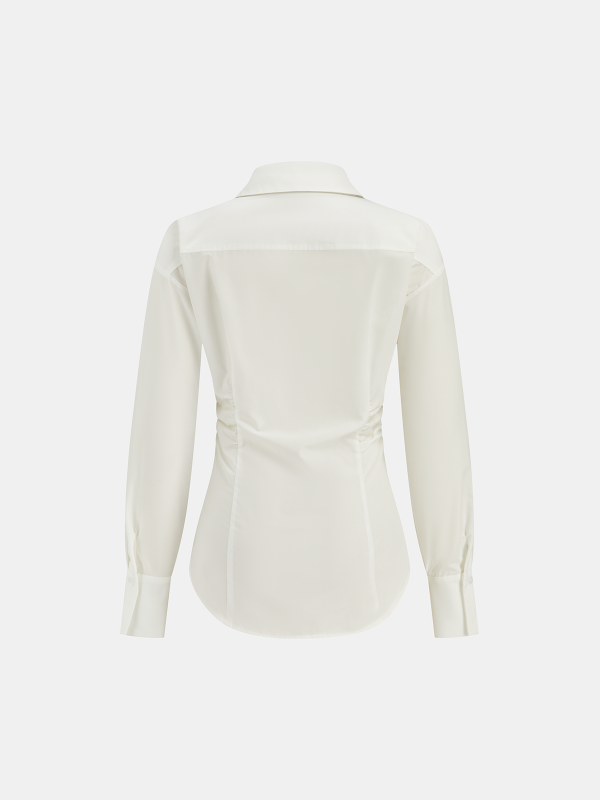 Long Sleeve Half Belt Button-Down Shirt