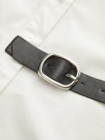 Long Sleeve Half Belt Button-Down Shirt