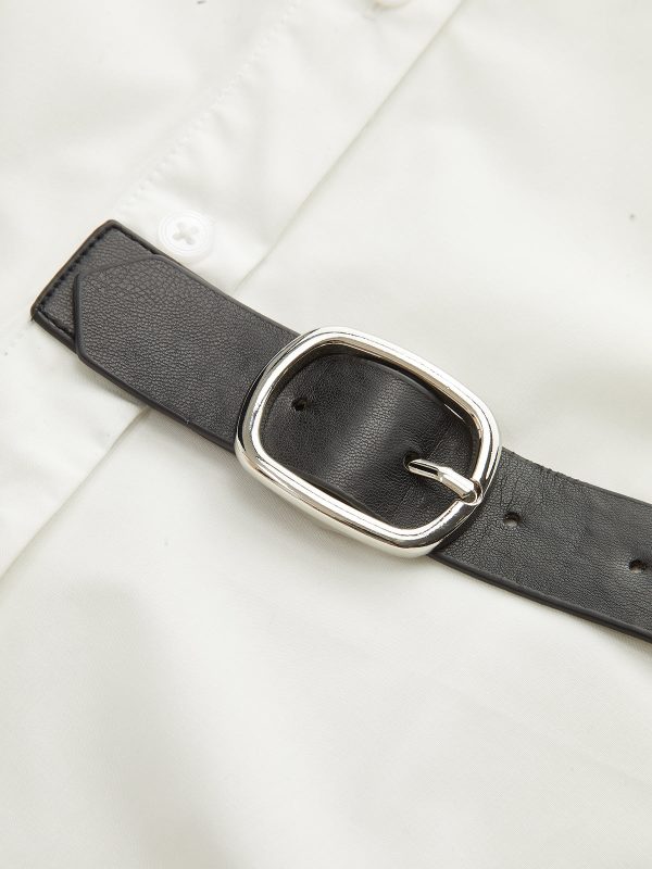 Long Sleeve Half Belt Button-Down Shirt