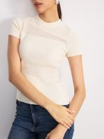 Sheer Panel Mock Neck Short Sleeve T-Shirt