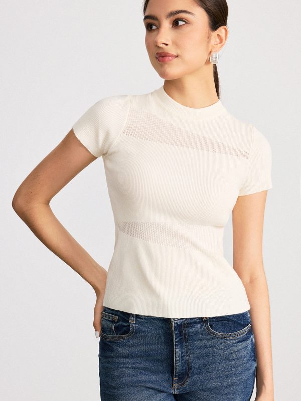 Sheer Panel Mock Neck Short Sleeve T-Shirt