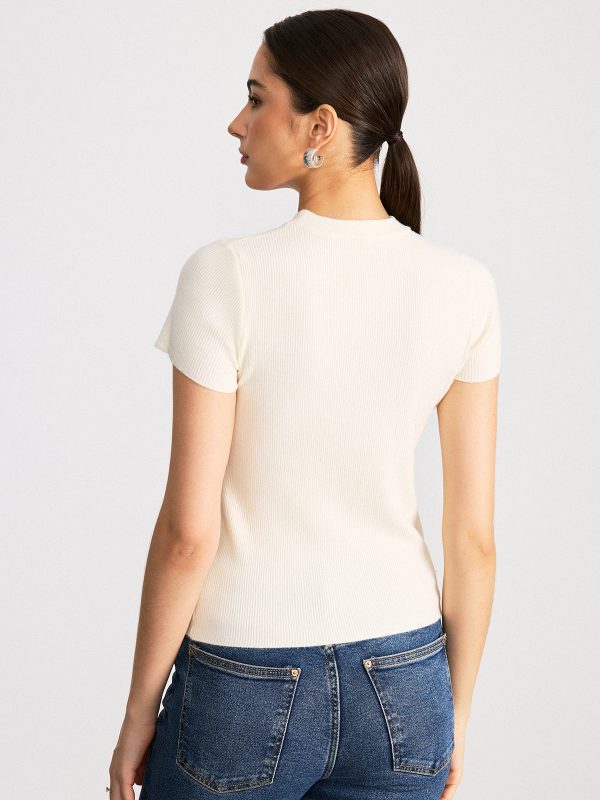 Sheer Panel Mock Neck Short Sleeve T-Shirt