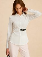 Long Sleeve Half Belt Button-Down Shirt