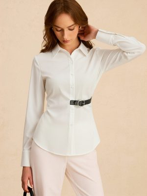 Long Sleeve Half Belt Button-Down Shirt