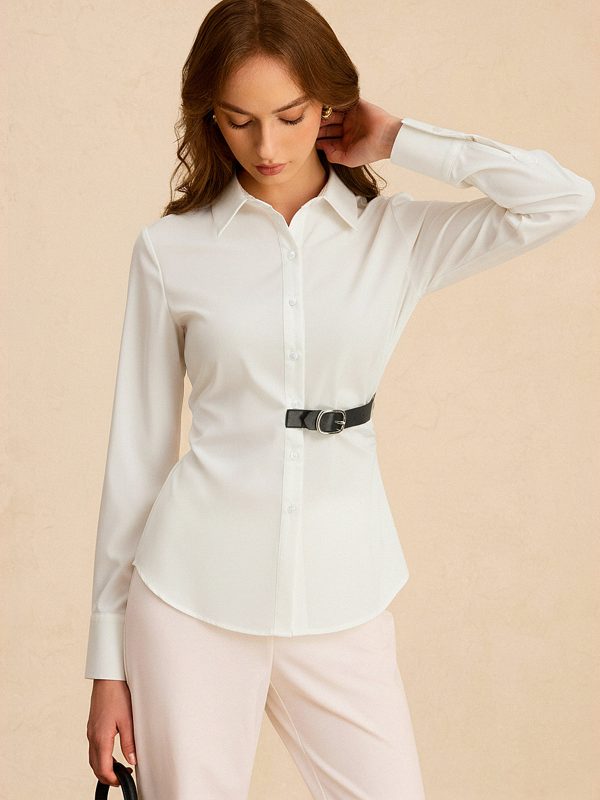 Long Sleeve Half Belt Button-Down Shirt
