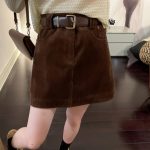 Velvet Mini Skirt with Belt