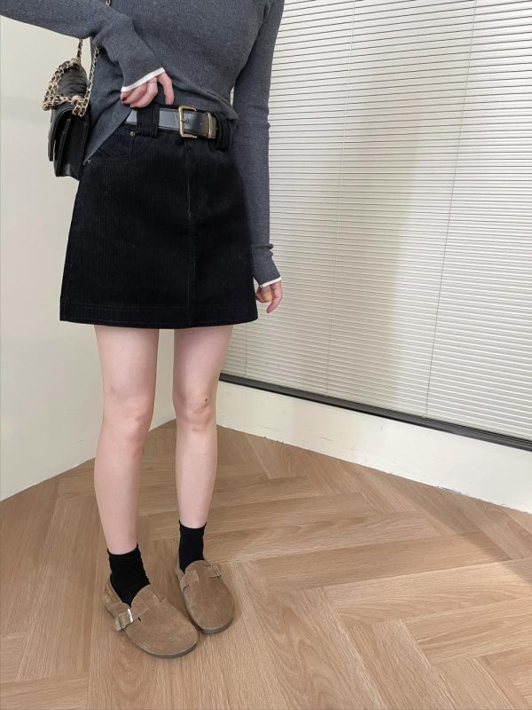 Velvet Mini Skirt with Belt