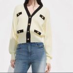 Contrast Trim Metal Button Cardigan