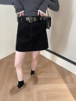 Velvet Mini Skirt with Belt